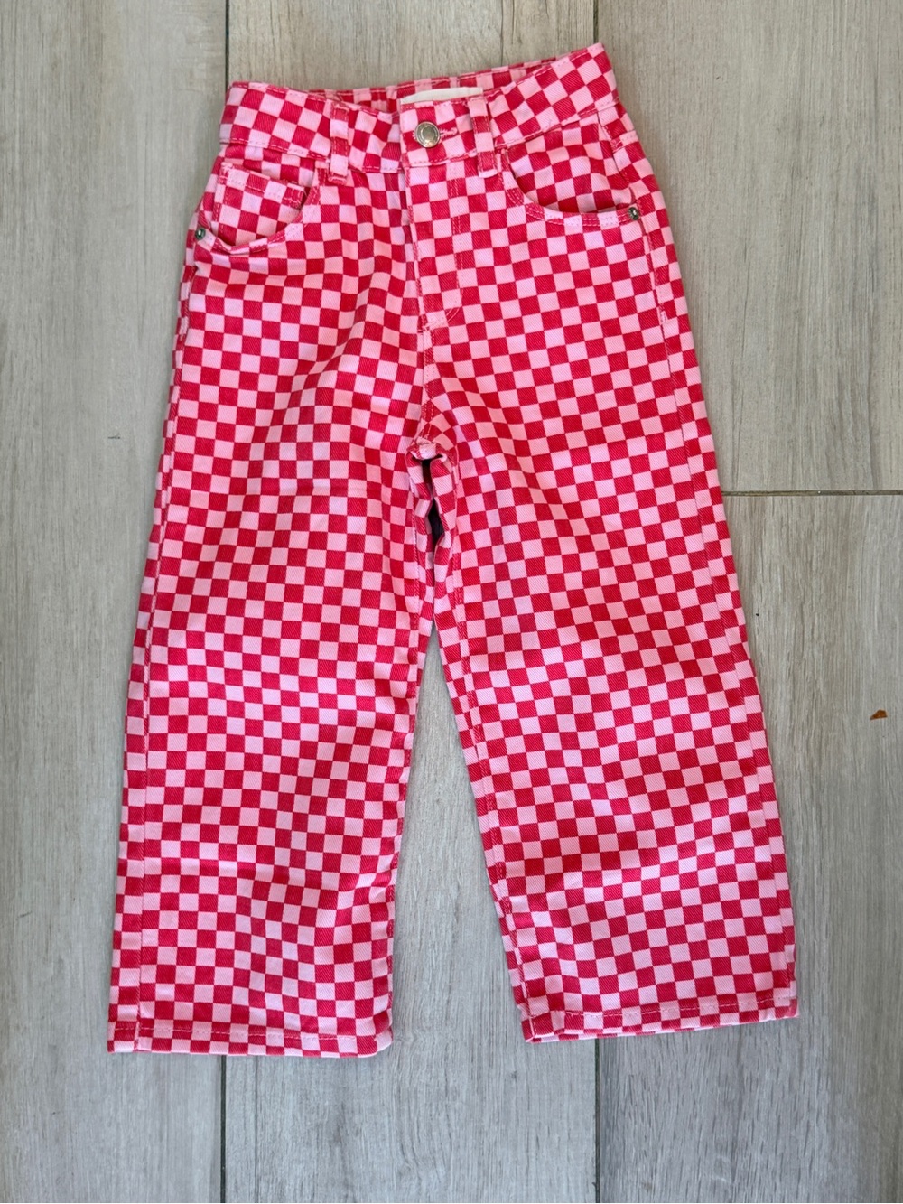 Zara Pink and Red Checkerboard Jeans (NWOT; never worn)